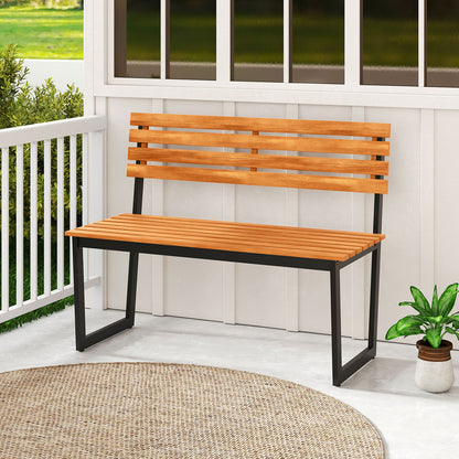 Acacia Wood Outdoor Bench with Backrest for 2 People