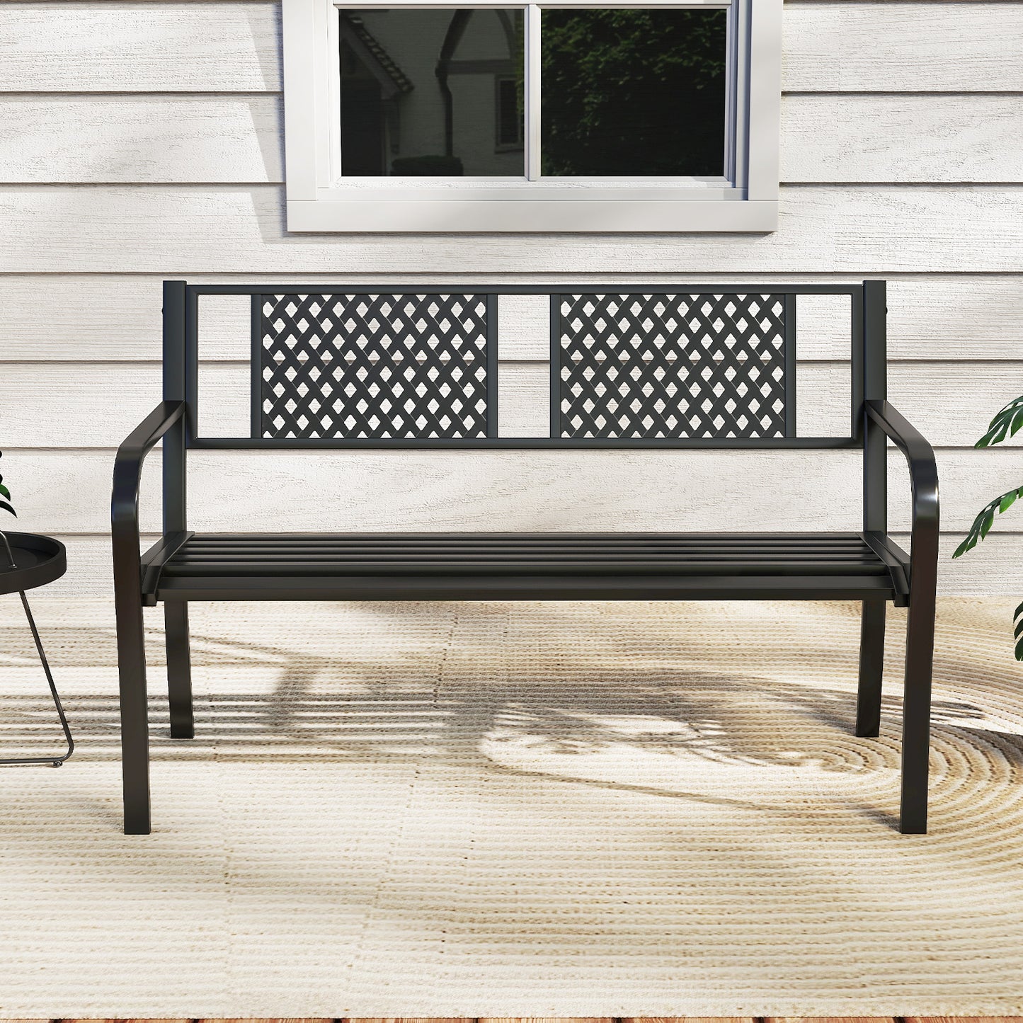 Metal Outdoor Bench for 2-3 Person Seating - Black