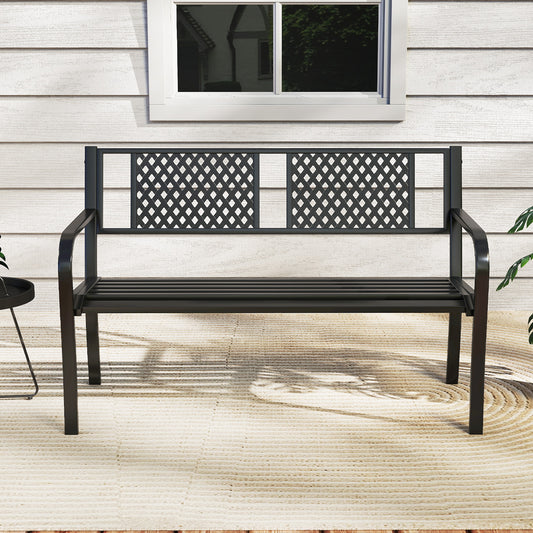 Metal Outdoor Bench for 2-3 Person Seating - Black