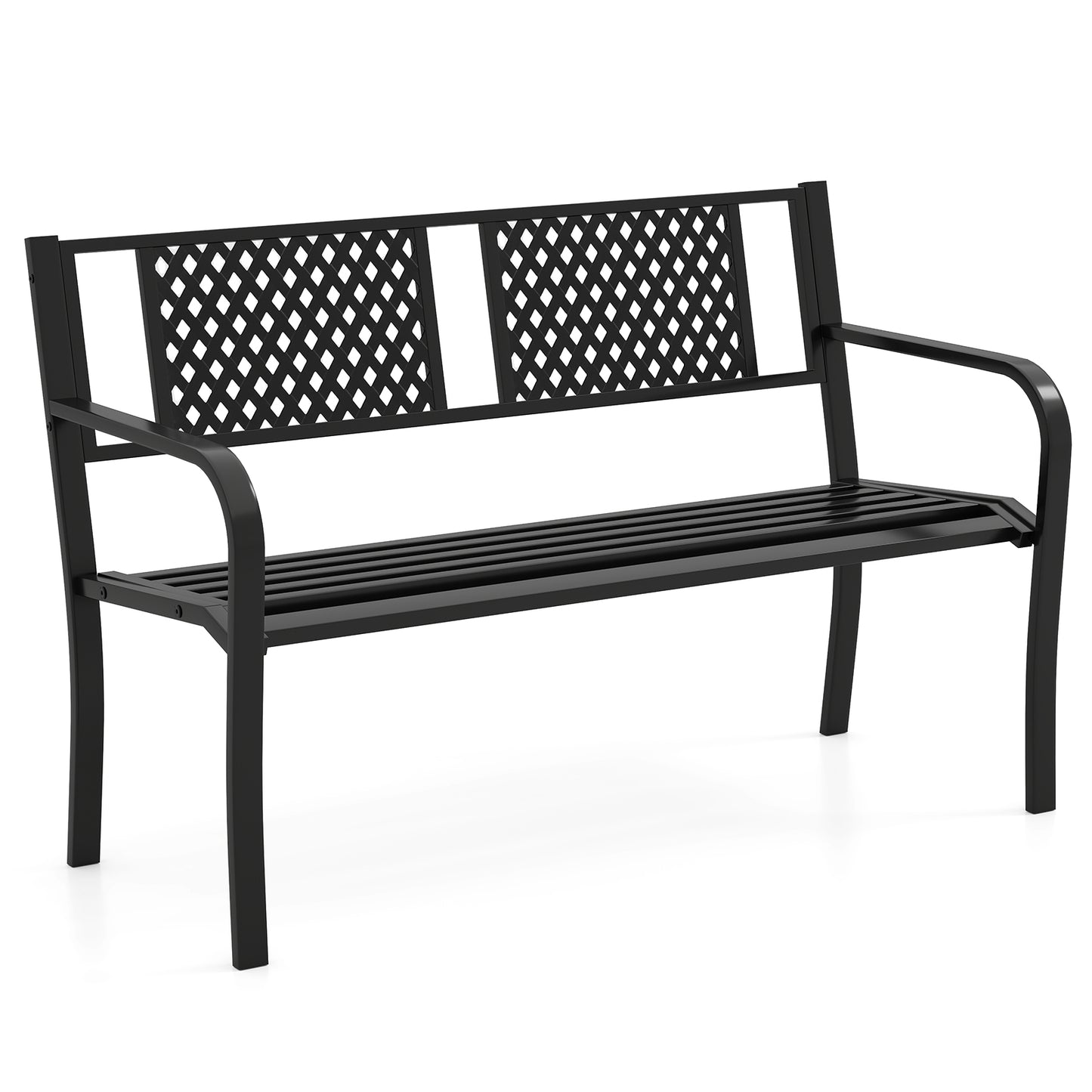 Metal Outdoor Bench for 2-3 Person Seating - Black