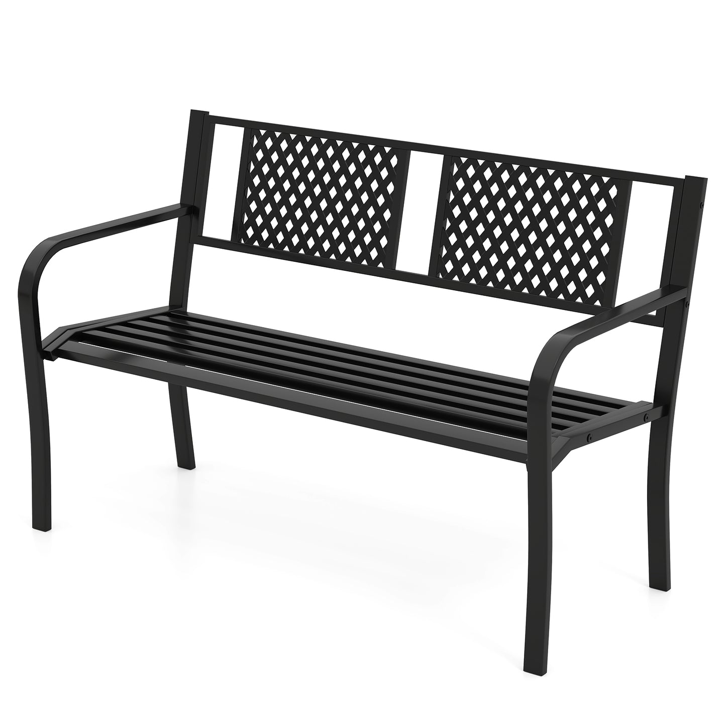 Metal Outdoor Bench for 2-3 Person Seating - Black