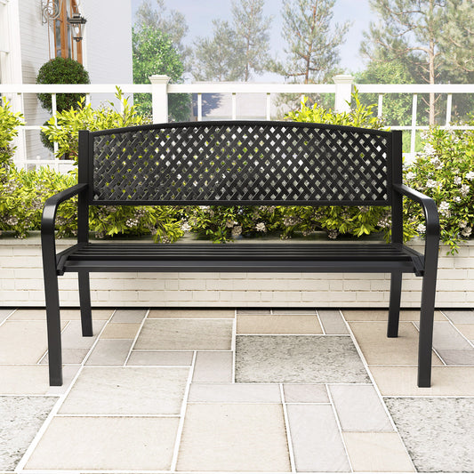 Metal Outdoor Bench with High Back for 2-3 Person Seating