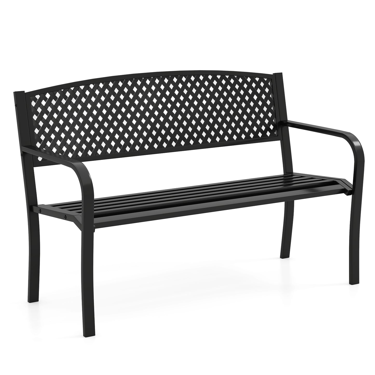 Metal Outdoor Bench with High Back for 2-3 Person Seating