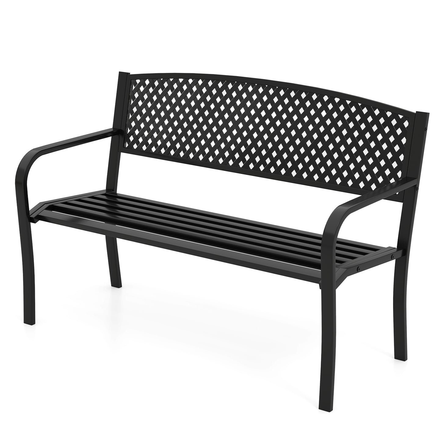 Metal Outdoor Bench with High Back for 2-3 Person Seating