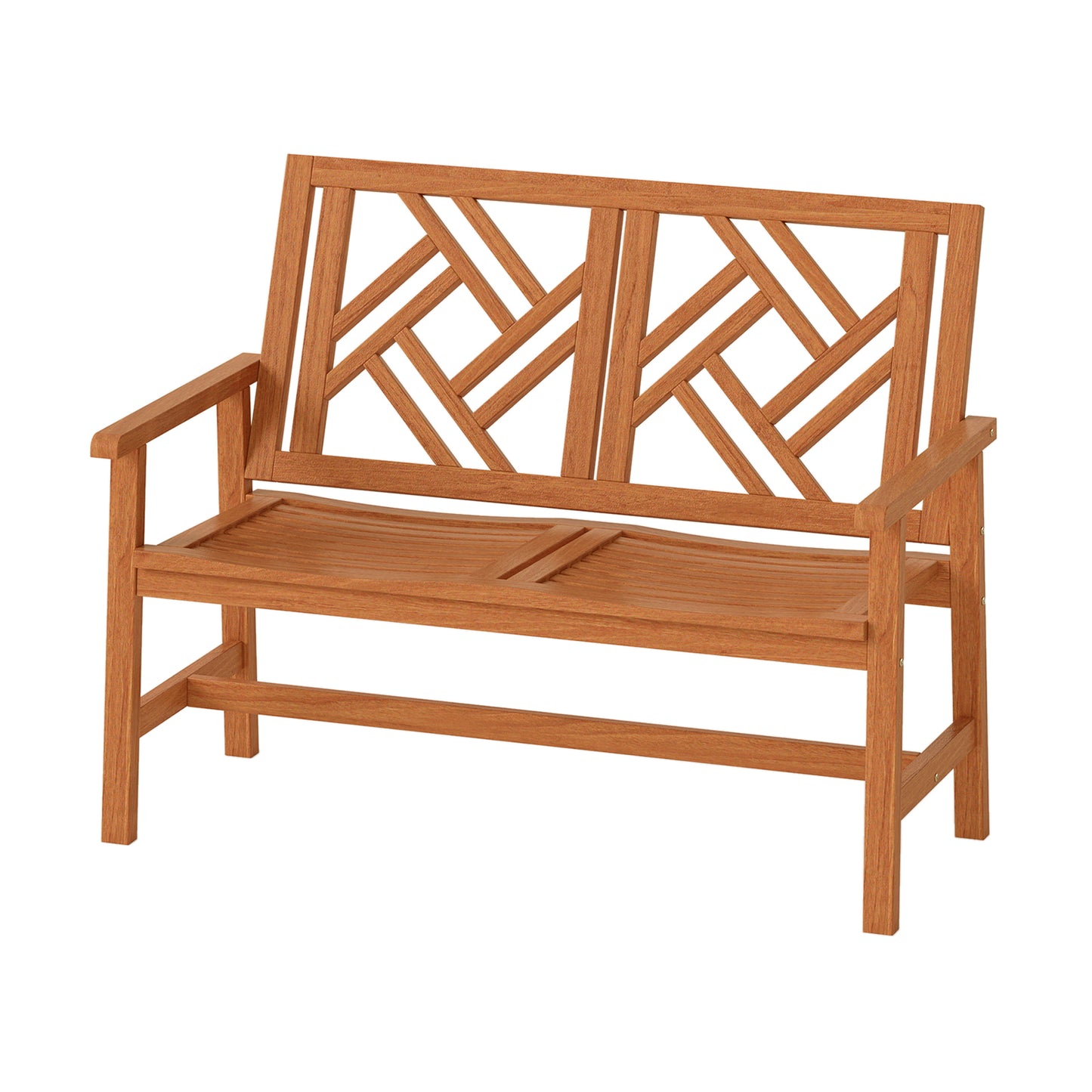 2-Person Hardwood Outdoor Bench with Geometric Backrest