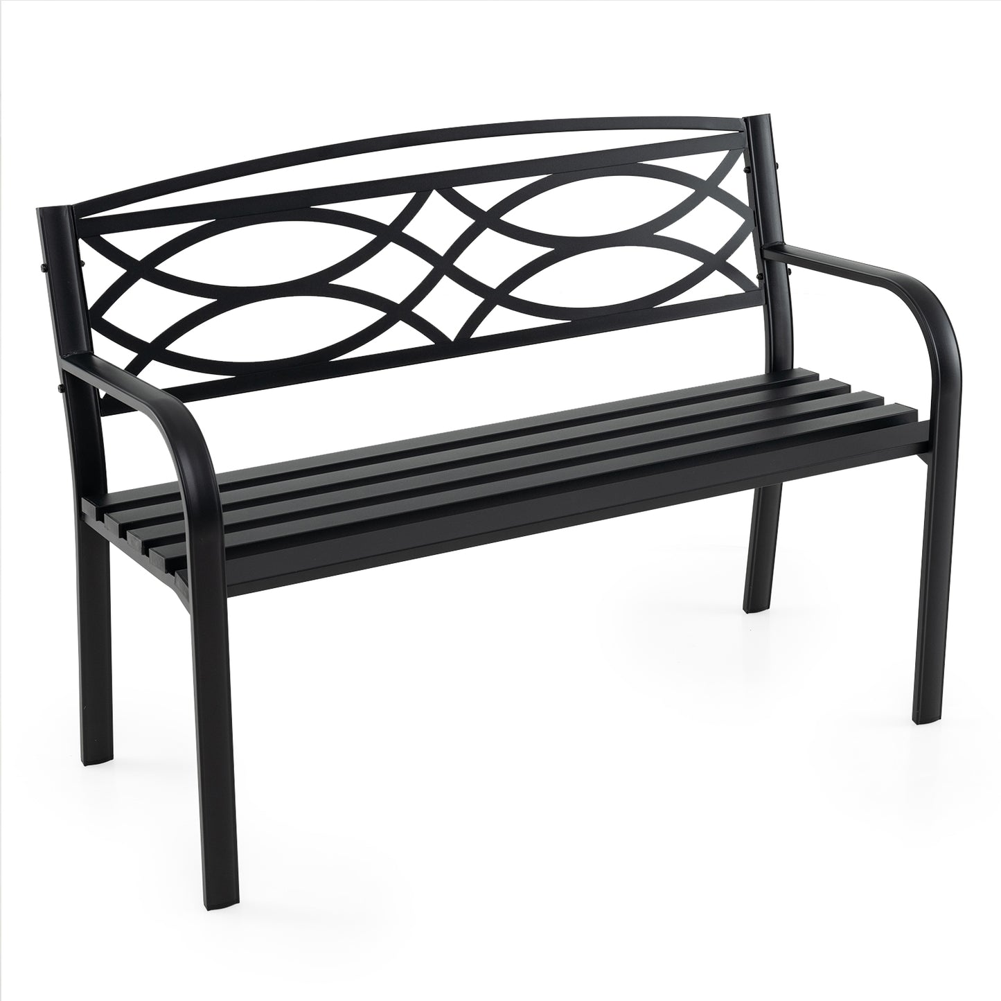 Metal Garden Bench with Curved Armrests - 660 lbs Capacity