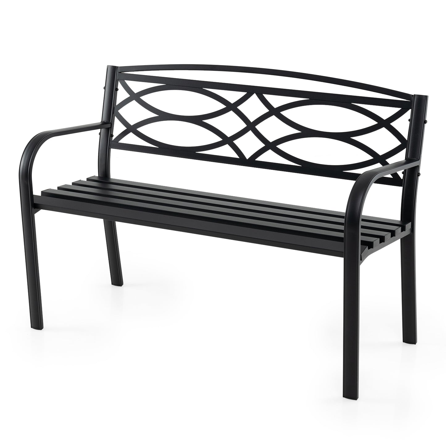 Metal Garden Bench with Curved Armrests - 660 lbs Capacity