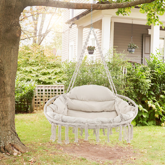 Hand-Woven Rope Hanging Chair with Cushion and Folding Frame