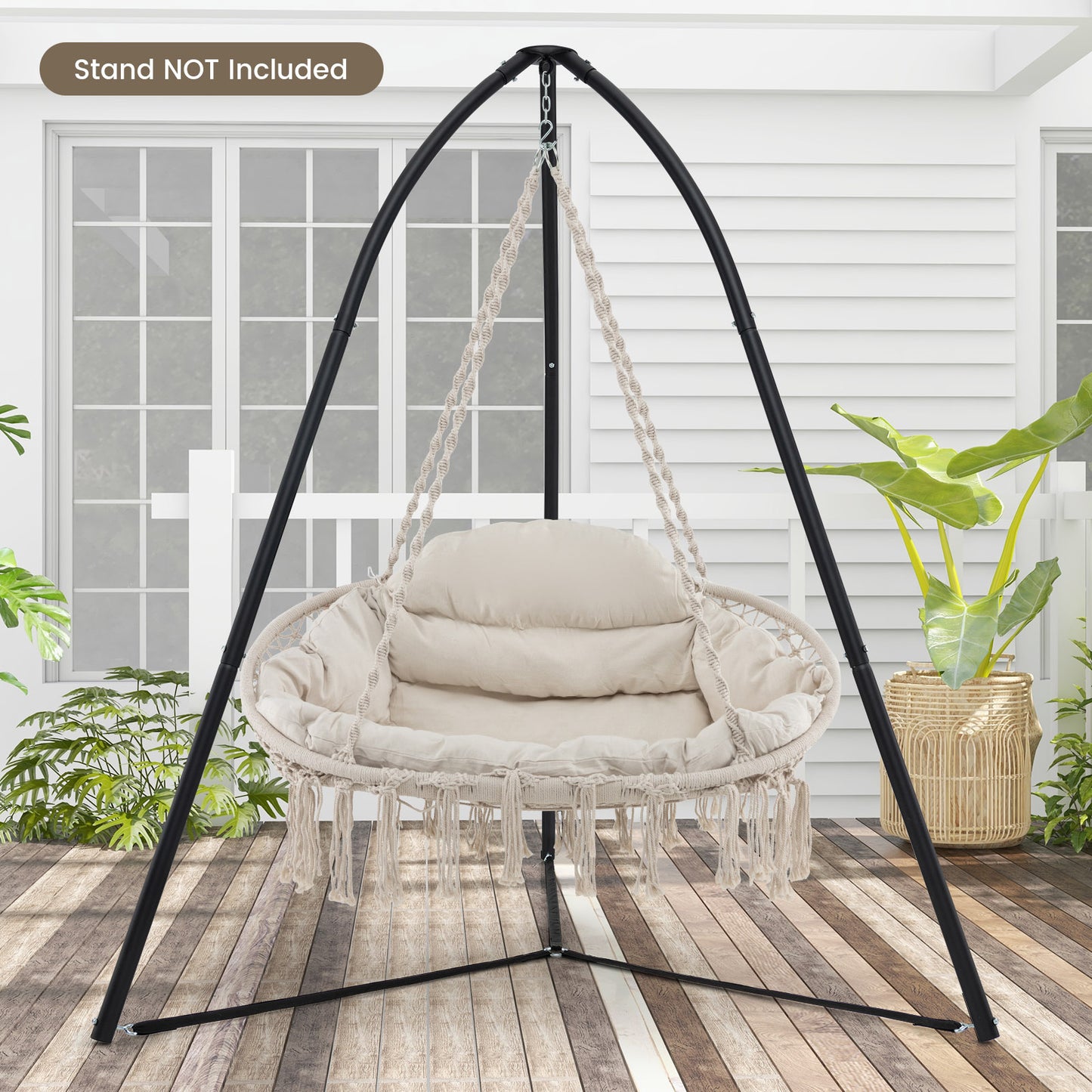 Hand-Woven Rope Hanging Chair with Cushion and Folding Frame