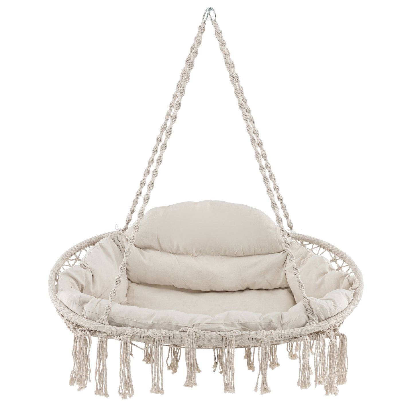 Hand-Woven Rope Hanging Chair with Cushion and Folding Frame