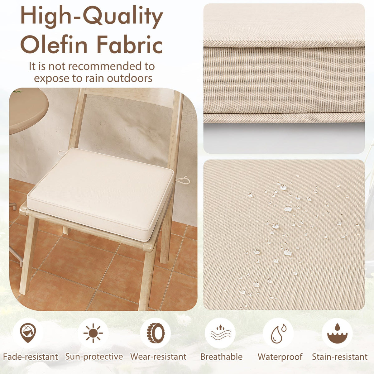 Outdoor Chair Cushions Set of 4 - Waterproof Olefin 20x20