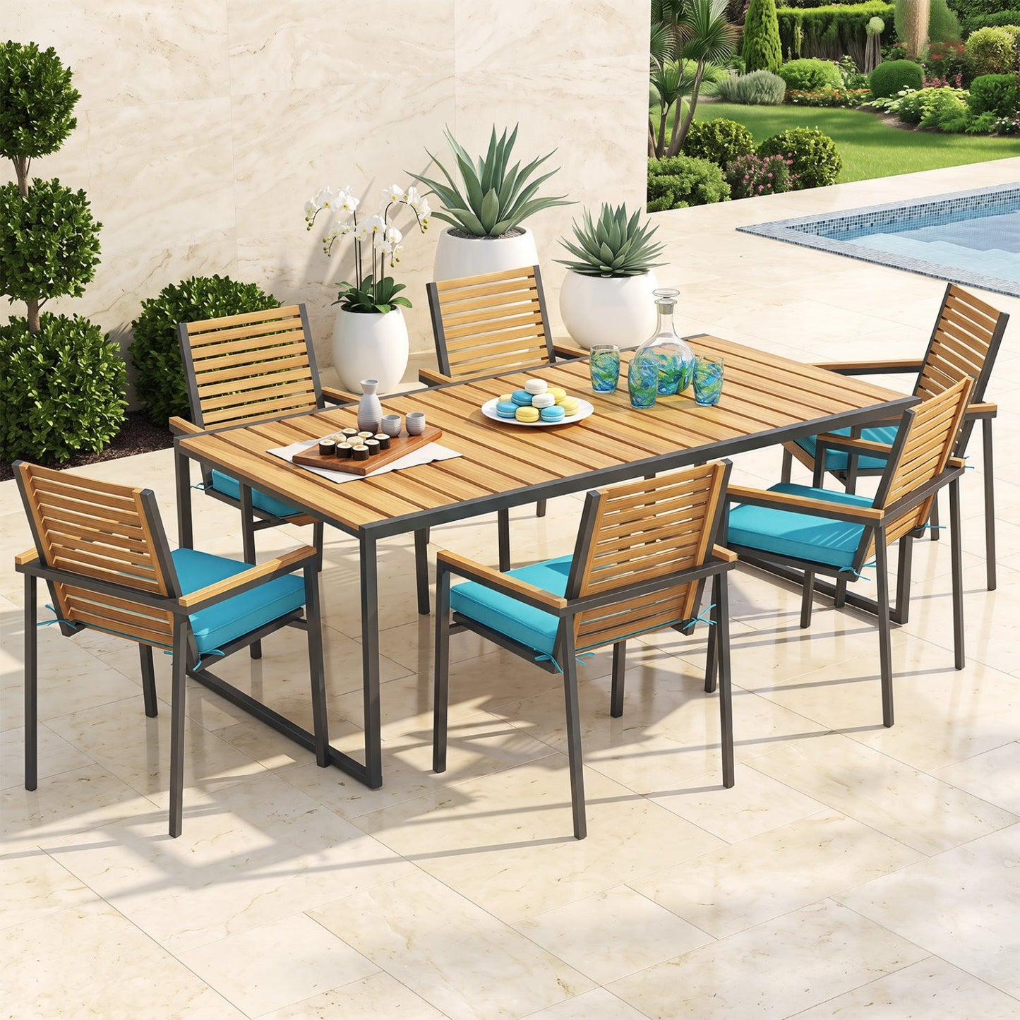 Outdoor Chair Cushions Set of 6 Waterproof Olefin 20x20 Inch