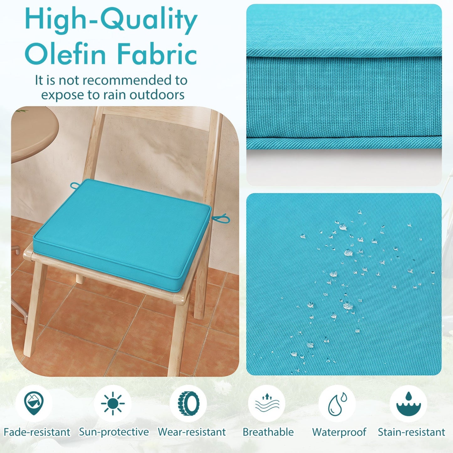 Outdoor Chair Cushions Set of 6 Waterproof Olefin 20x20 Inch