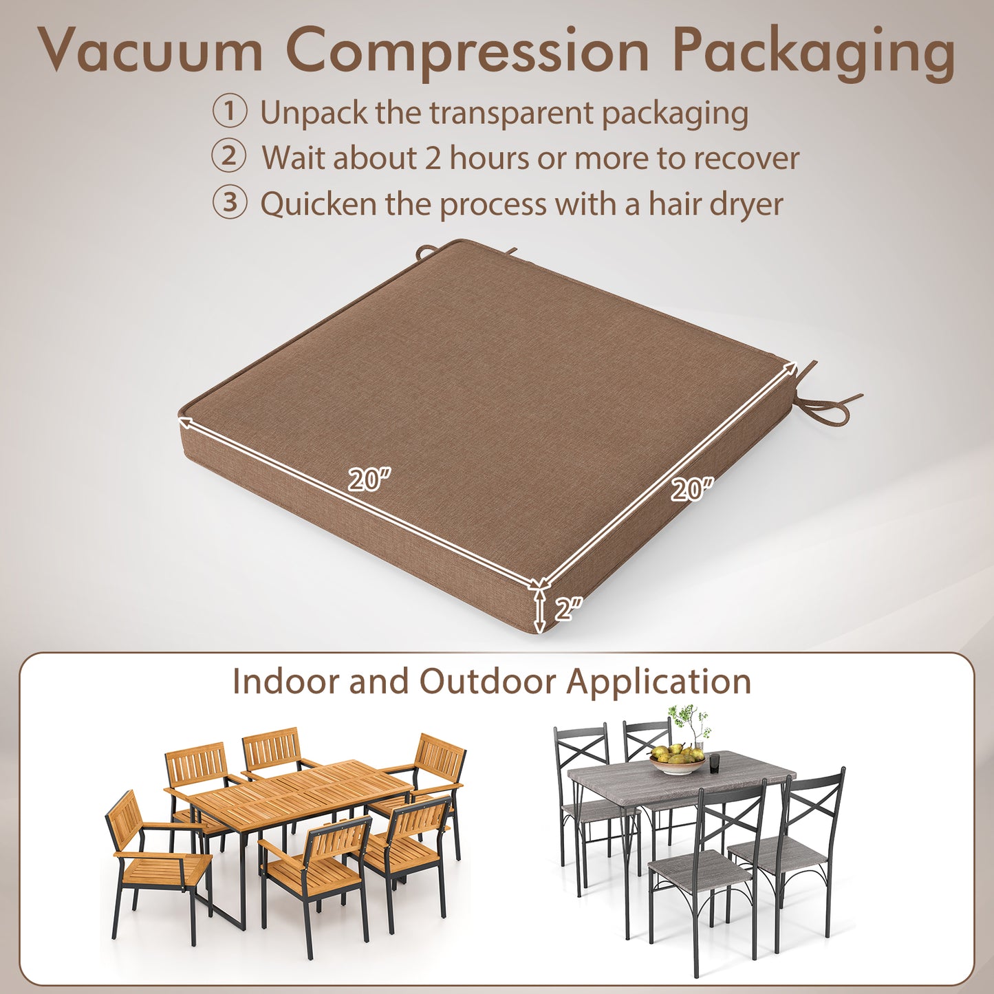 Outdoor Chair Cushions Set of 2 - Waterproof Olefin 20x20