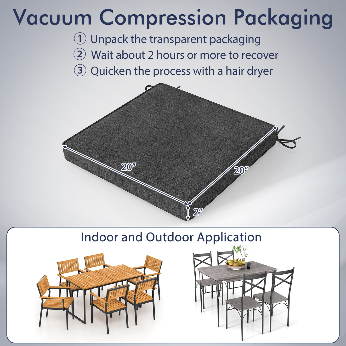 Outdoor Chair Cushions Set of 2 - Waterproof Olefin 20x20