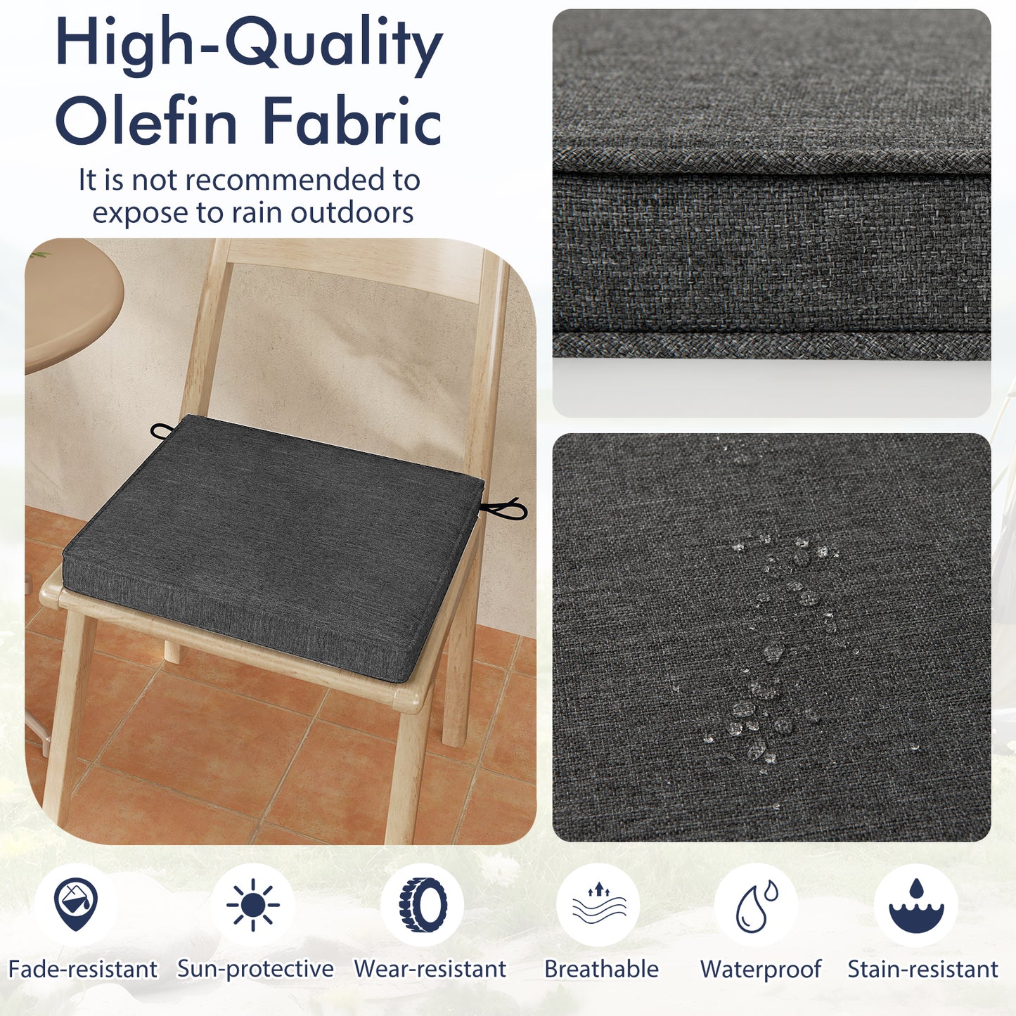 Outdoor Chair Cushions Set of 2 - Waterproof Olefin 20x20