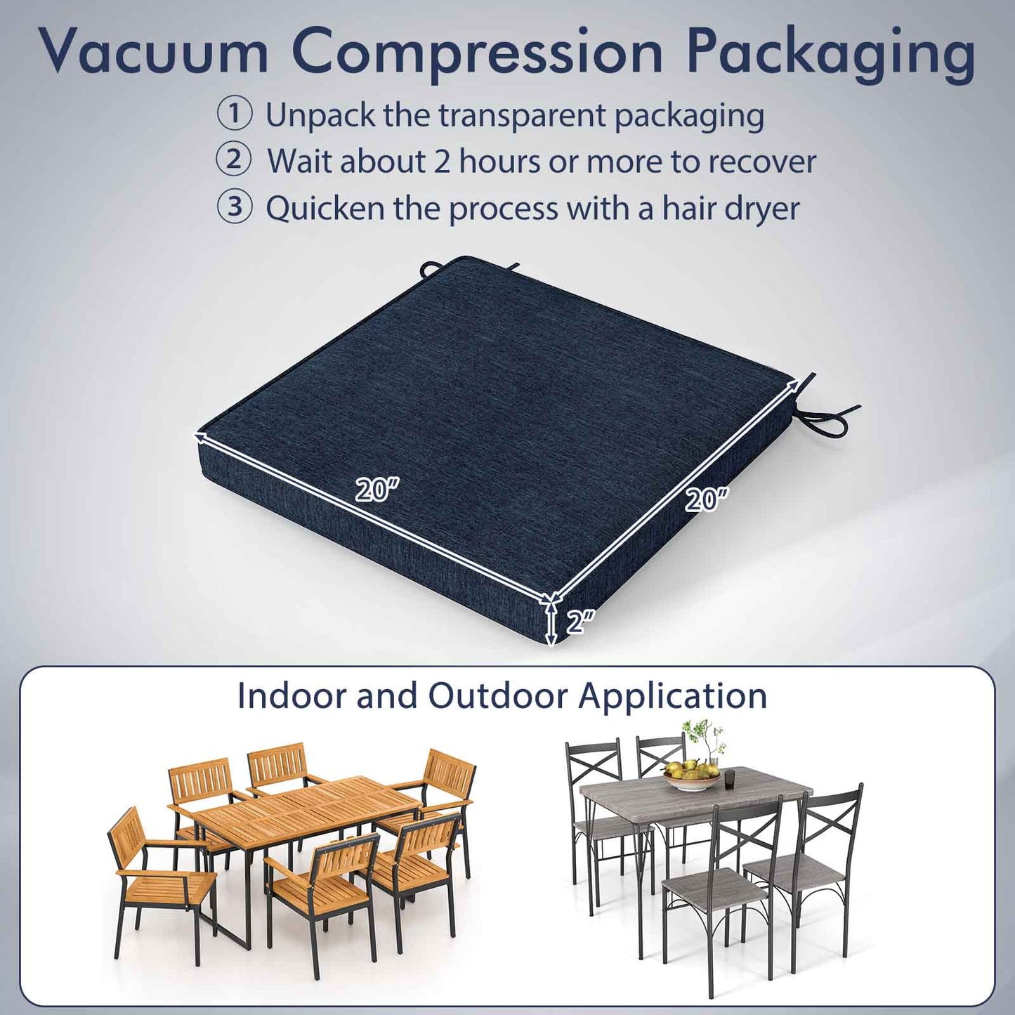 Outdoor Chair Cushions Set of 2 - Waterproof Olefin 20x20