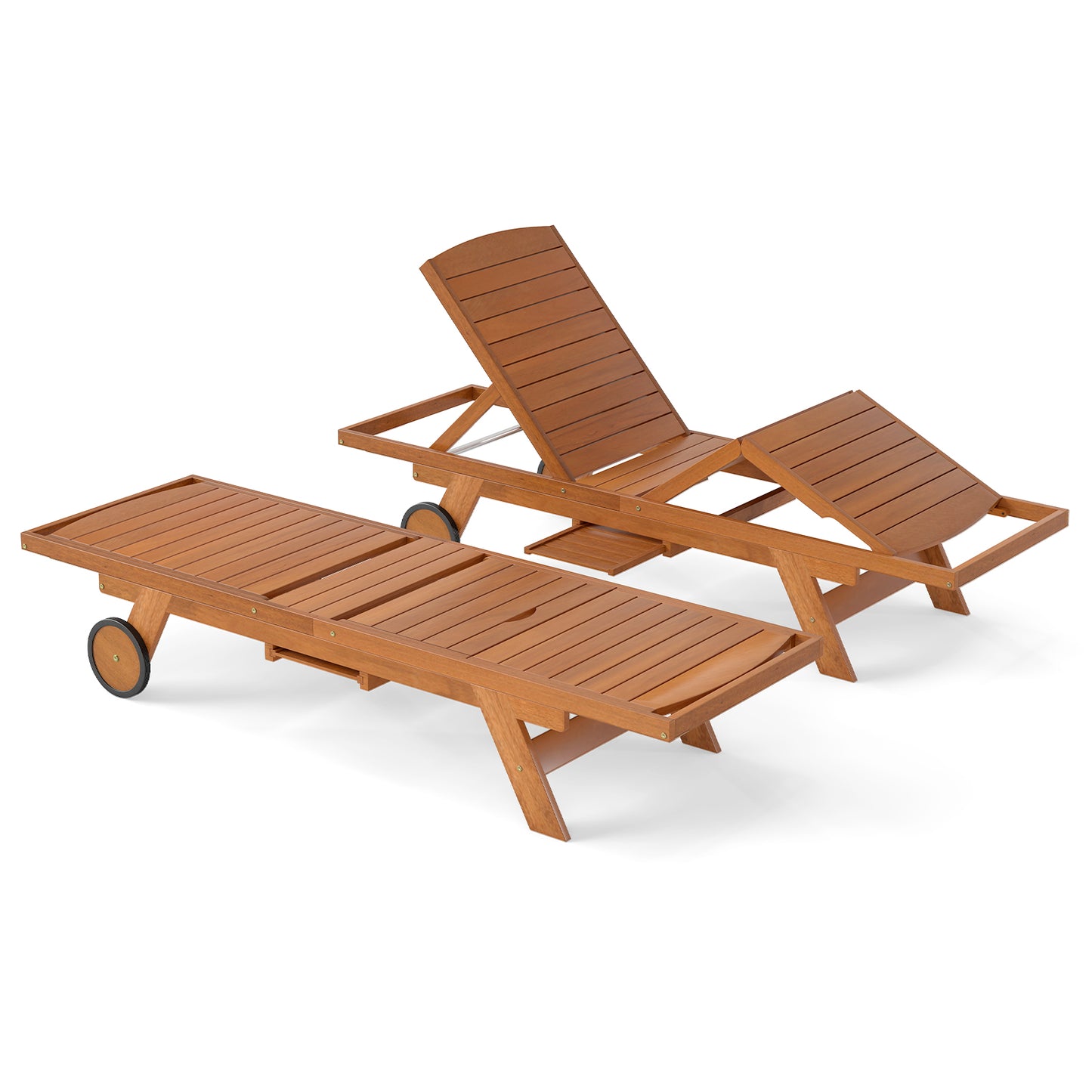 Outdoor Chaise Lounge Chair with Wheels & Adjustable Backrest