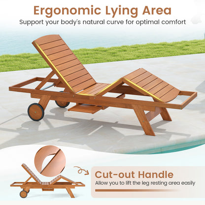 Outdoor Chaise Lounge Chair with Wheels & Adjustable Backrest