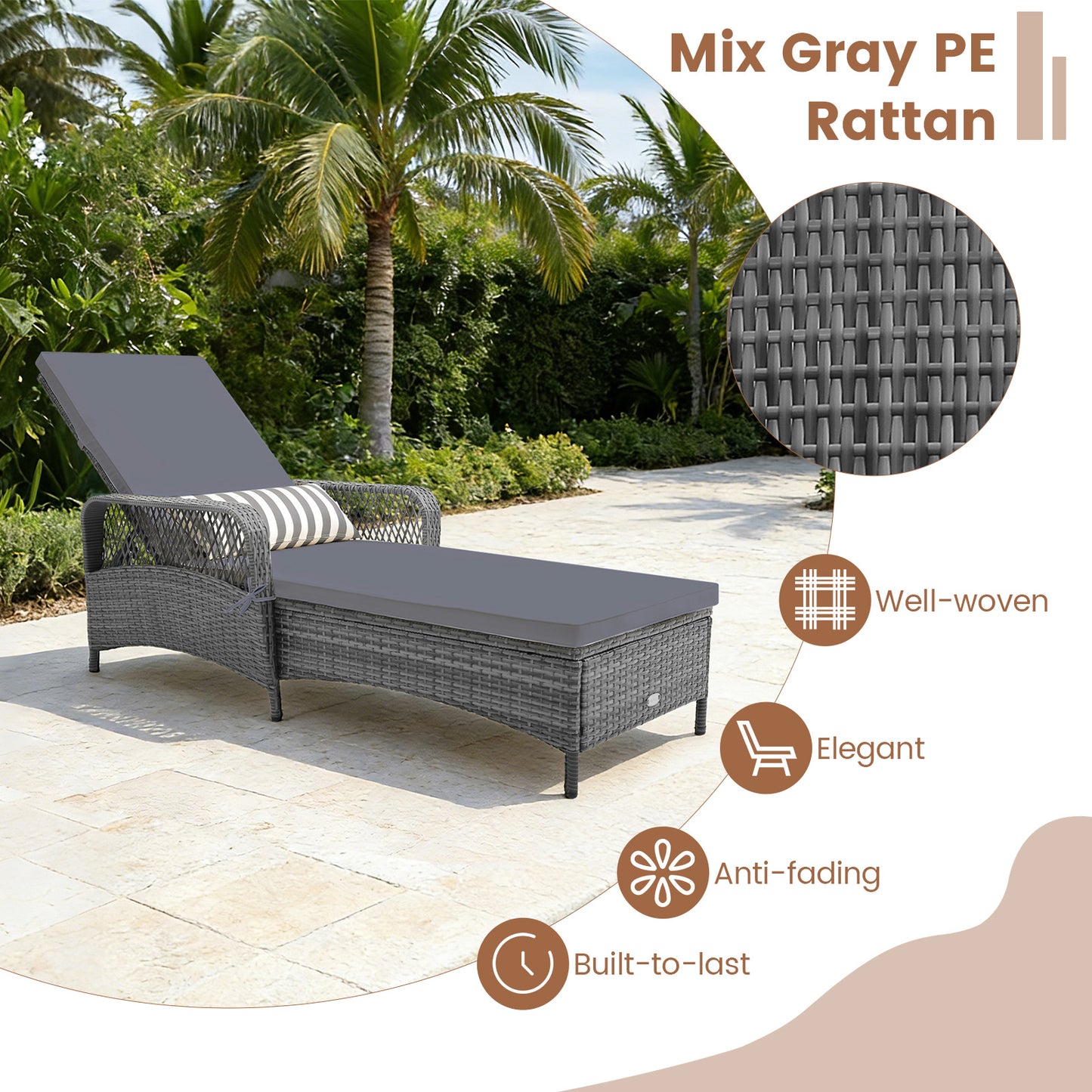 Outdoor Chaise Lounge Chair with 6-Position Adjustable Backrest