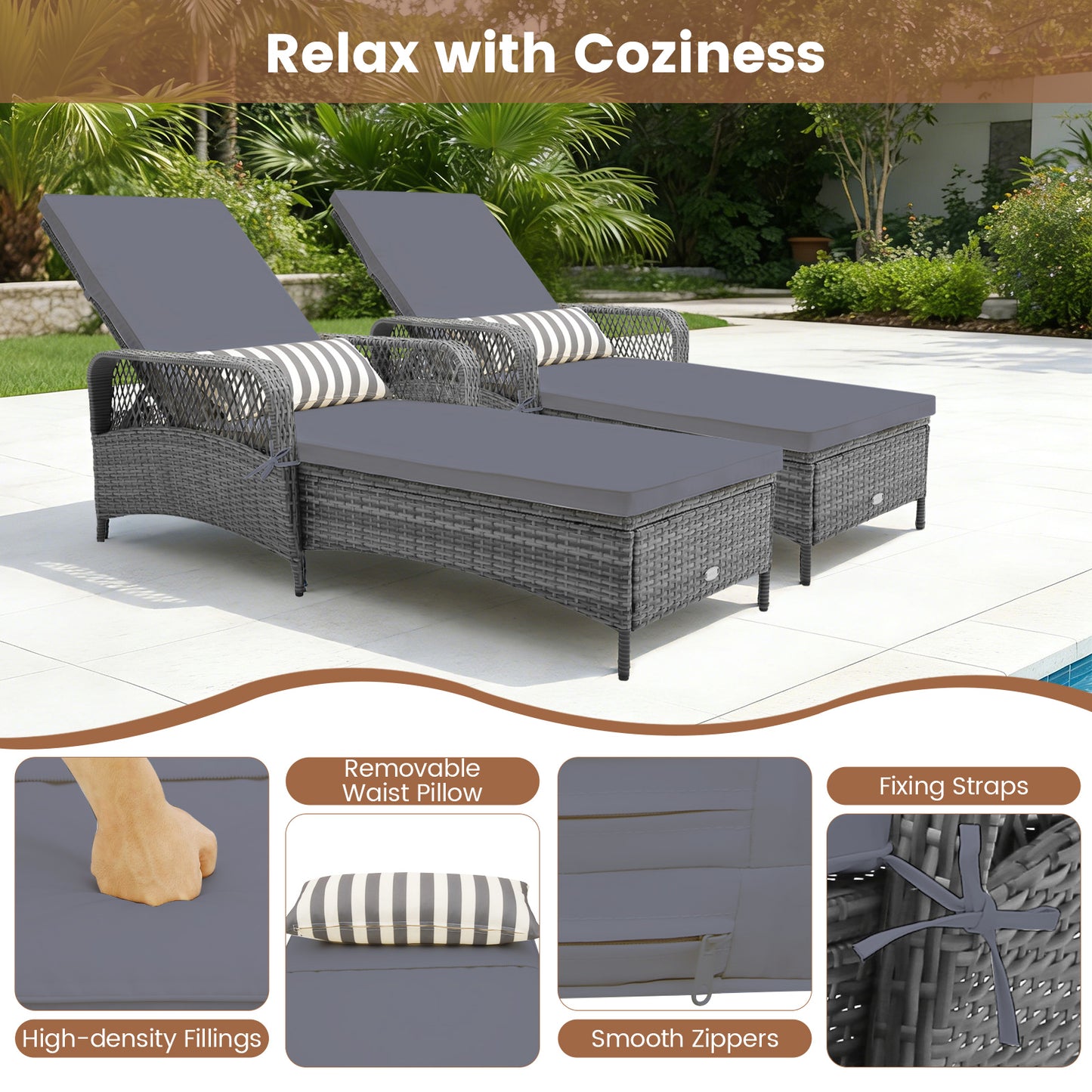 Outdoor Chaise Lounge Chair with 6-Position Adjustable Backrest