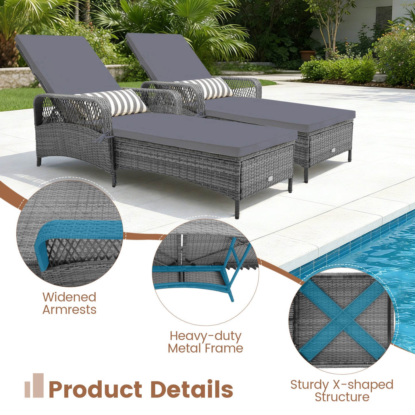 Outdoor Chaise Lounge Chair with 6-Position Adjustable Backrest