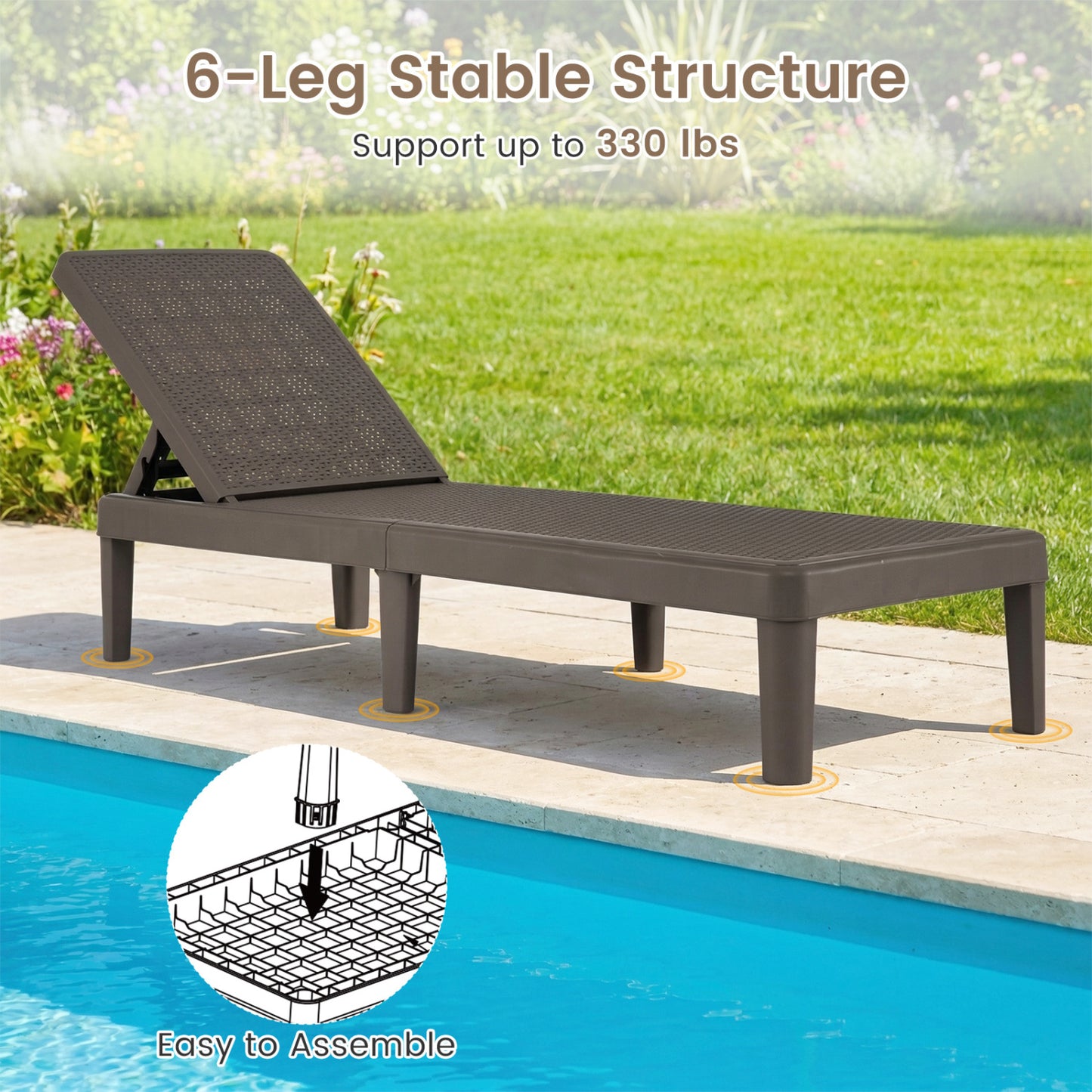 Outdoor Chaise Lounge Chair with 4-Position Adjustable Backrest