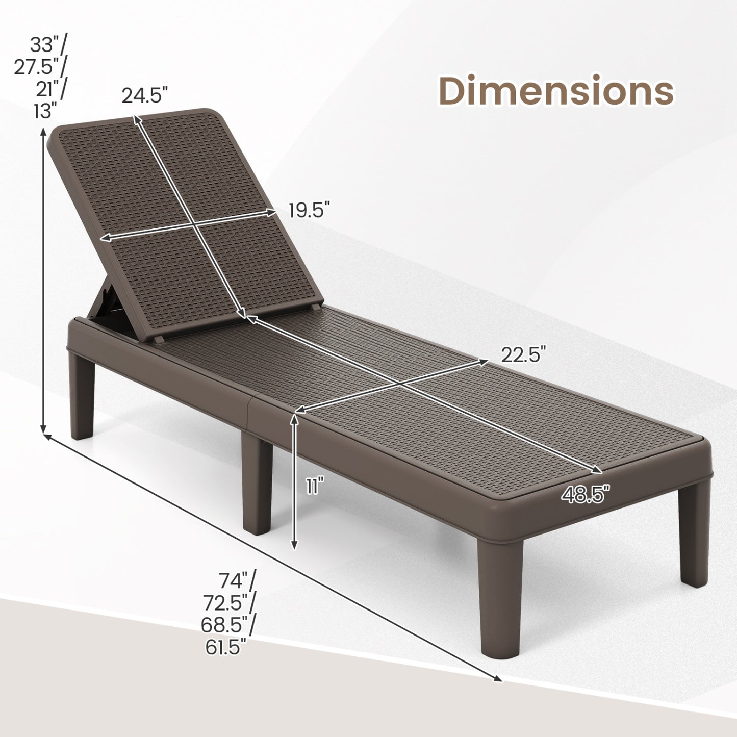 Outdoor Chaise Lounge Chair with 4-Position Adjustable Backrest
