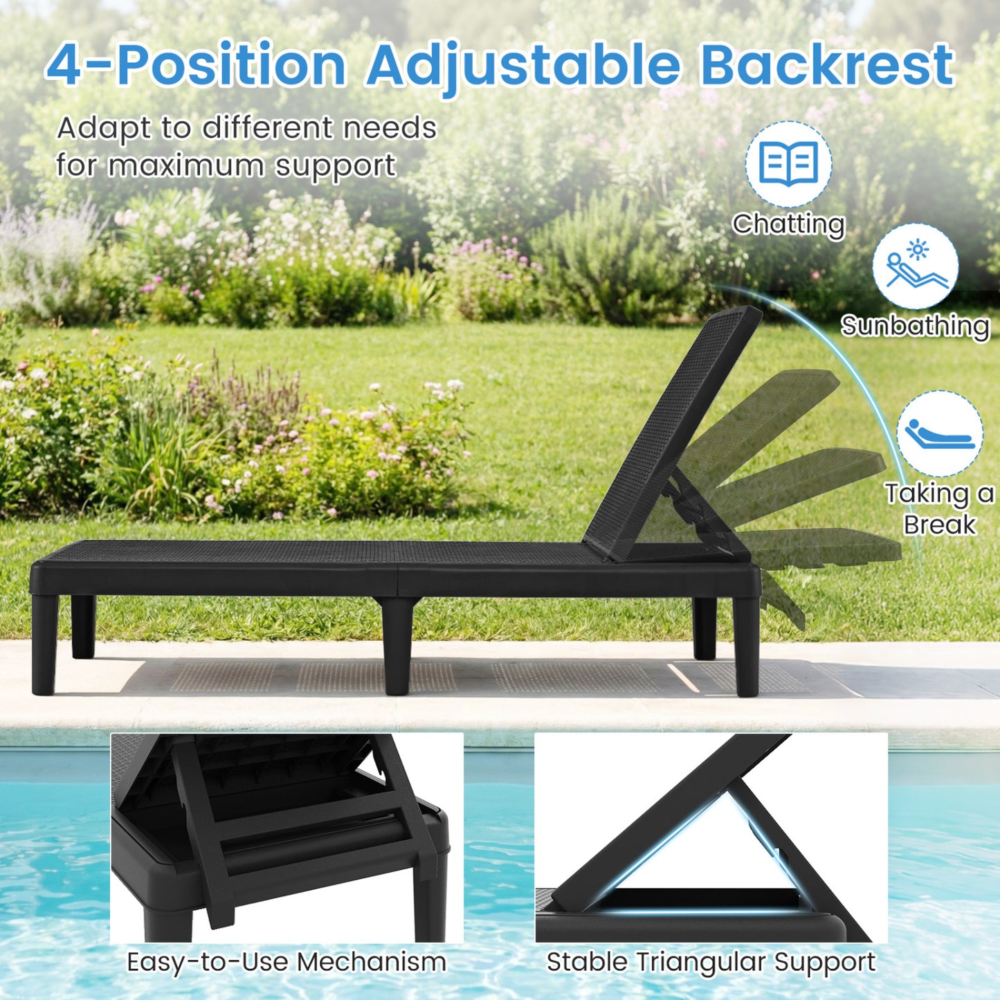 Outdoor Chaise Lounge Chair with 4-Position Adjustable Backrest