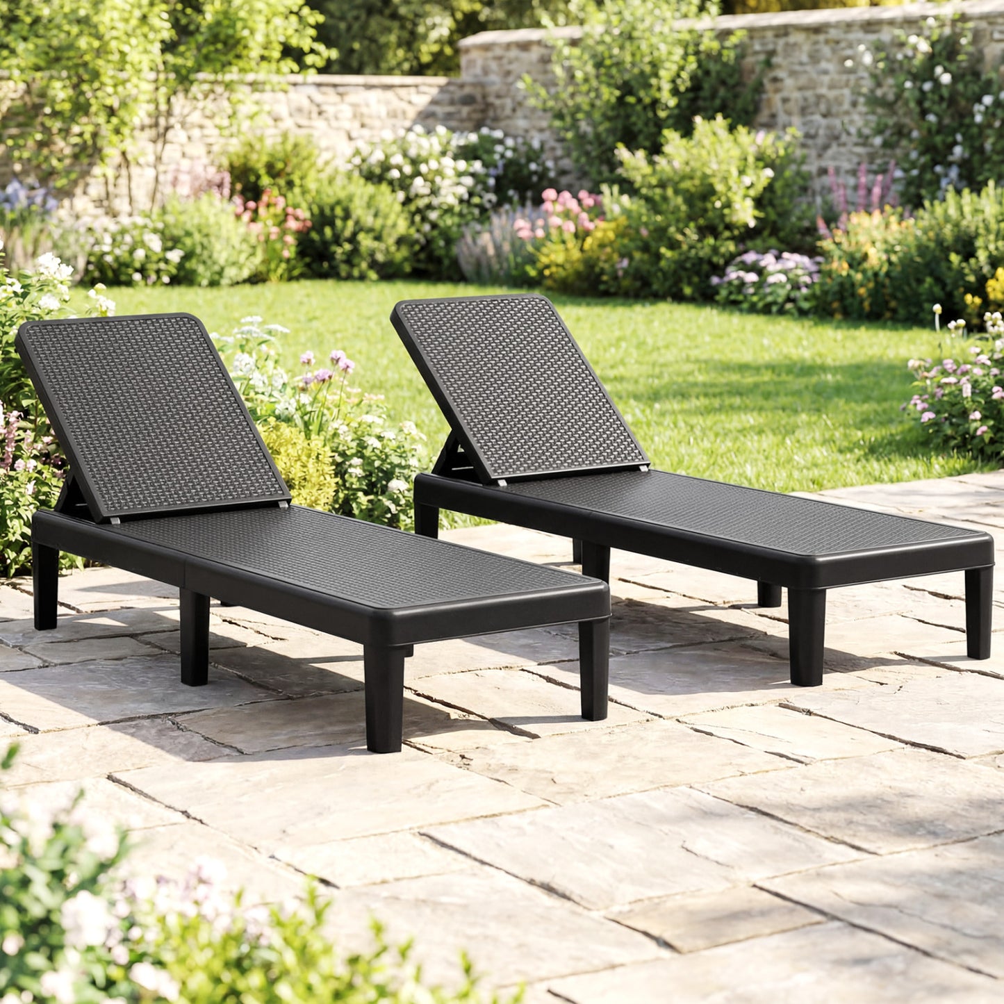 Outdoor Chaise Lounge Chair with 4-Position Adjustable Backrest