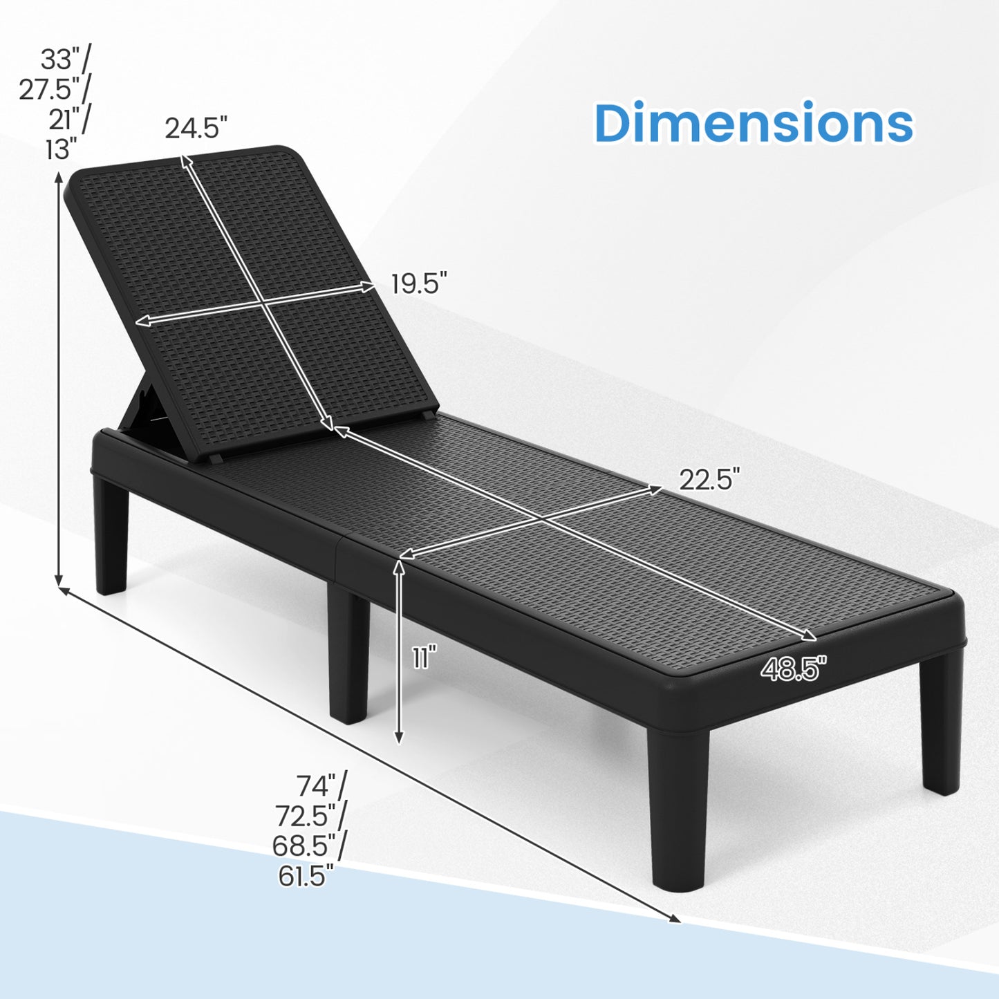 Outdoor Chaise Lounge Chair with 4-Position Adjustable Backrest
