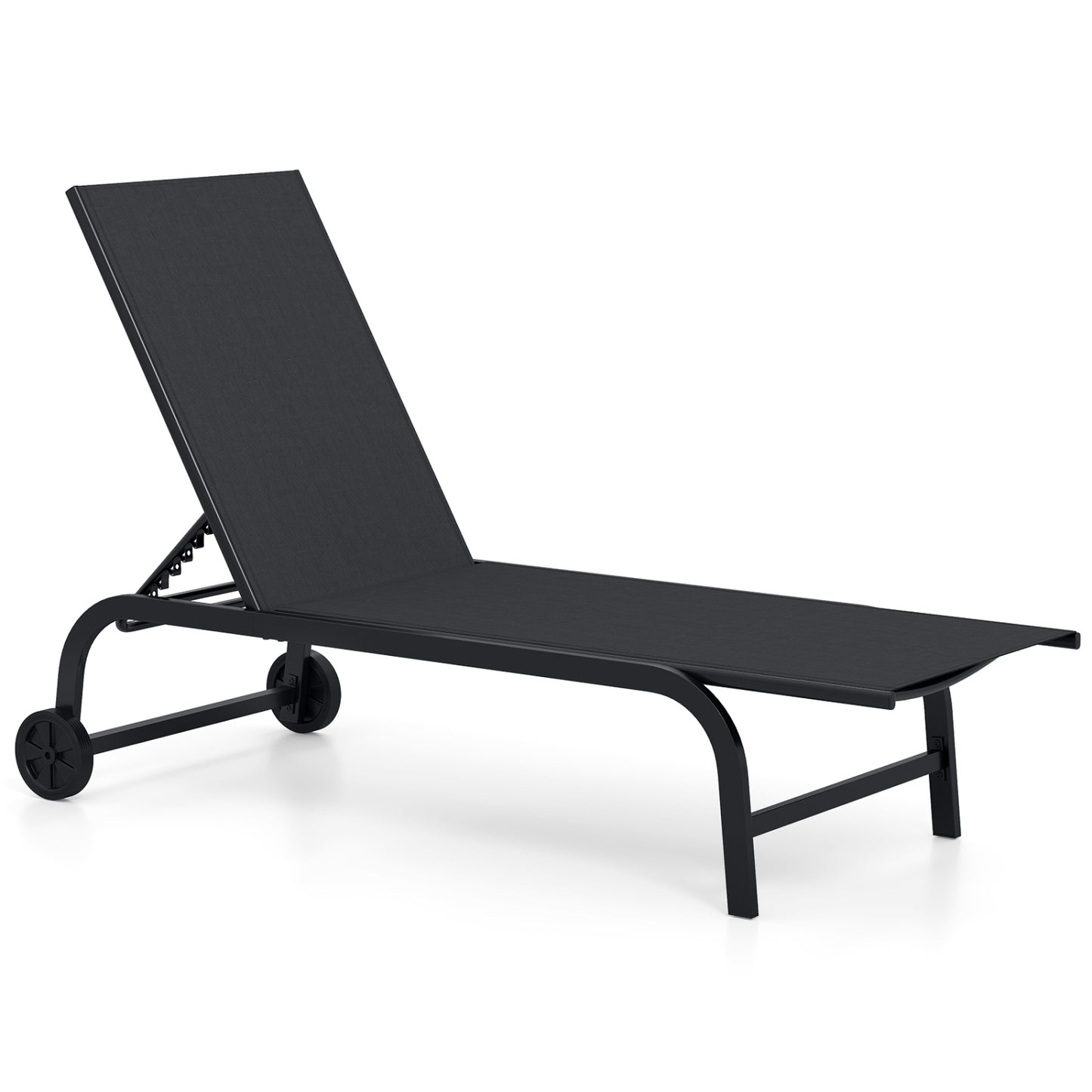 Outdoor Chaise Lounge Chair with Wheels and Adjustable Backrest