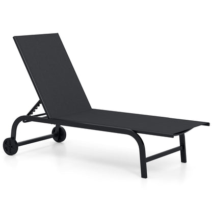 Outdoor Chaise Lounge Chair with Wheels and Adjustable Backrest