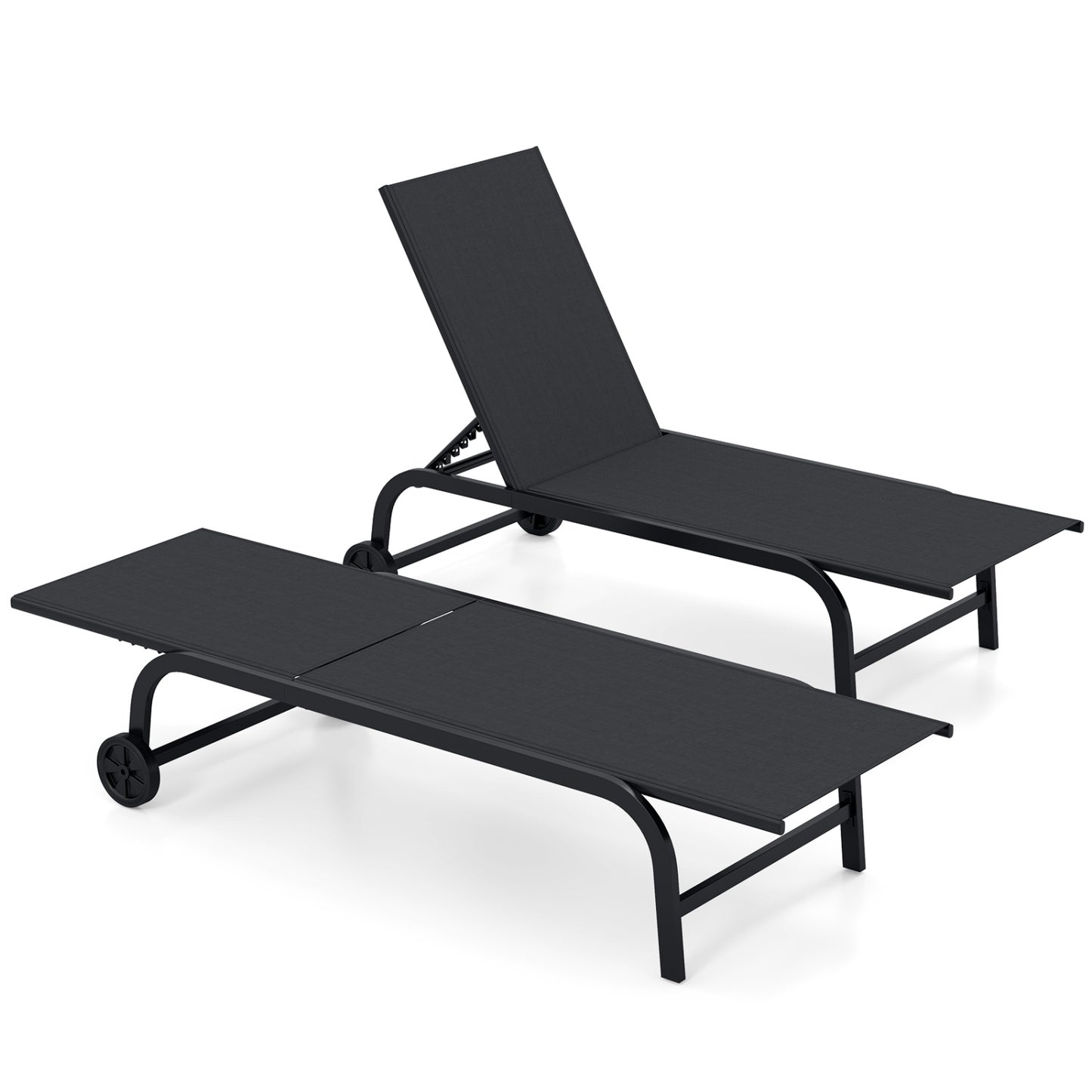 Outdoor Chaise Lounge Chair with Wheels and Adjustable Backrest