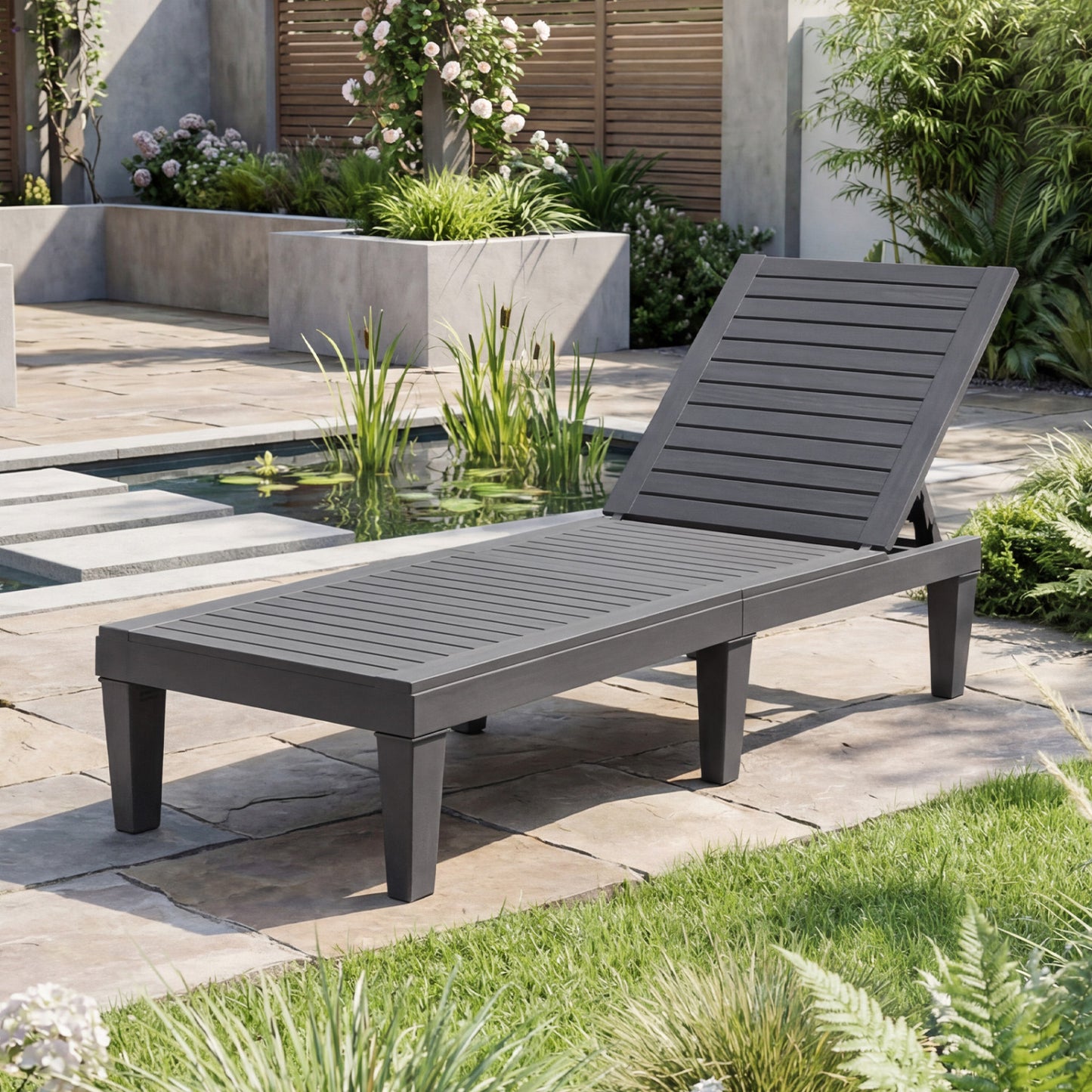 Adjustable Outdoor Chaise Lounge Chair with 5-Position Backrest