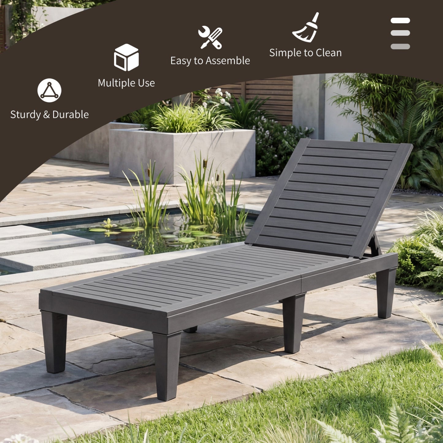 Adjustable Outdoor Chaise Lounge Chair with 5-Position Backrest