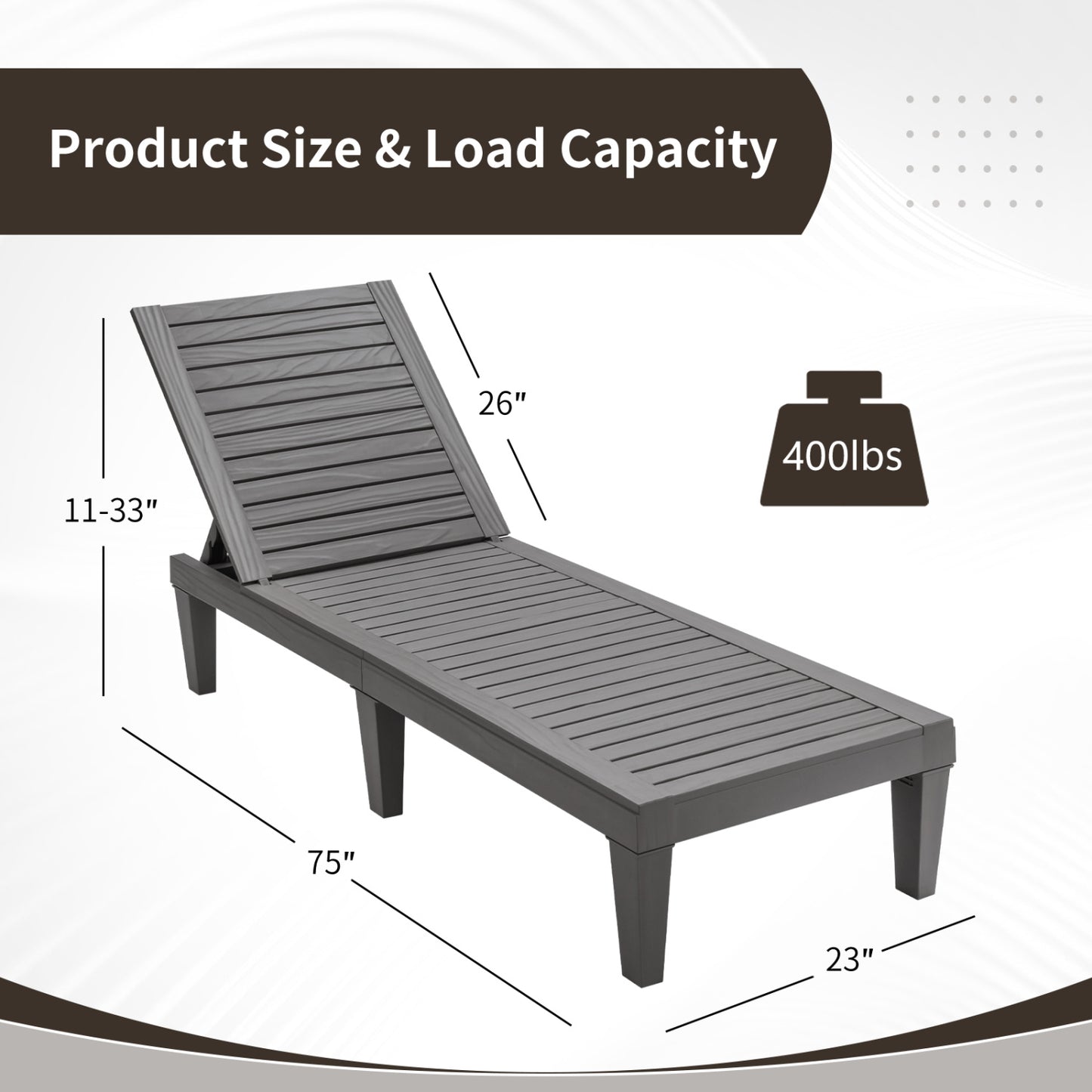 Adjustable Outdoor Chaise Lounge Chair with 5-Position Backrest