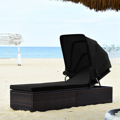 Outdoor Chaise Lounge with Canopy and Cushion