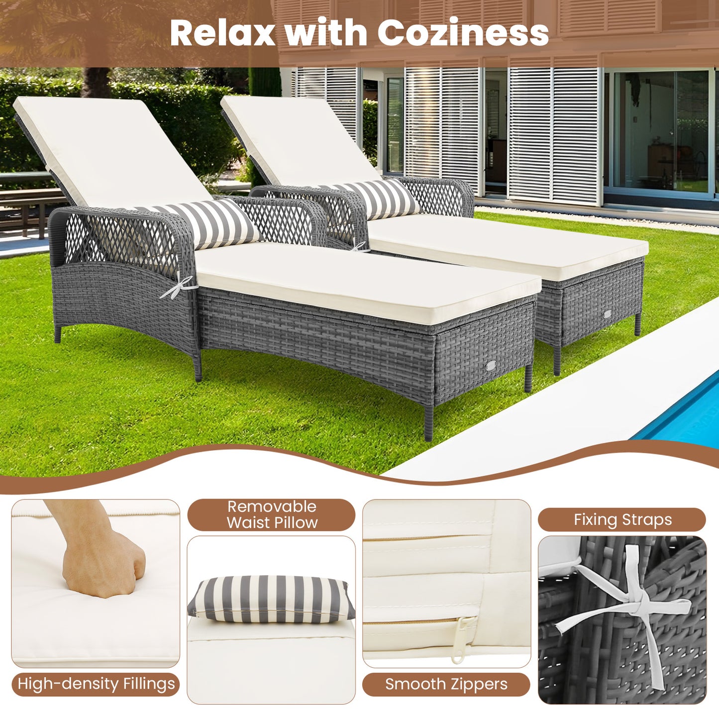 Outdoor Chaise Lounge Chair with 6-Position Adjustable Backrest
