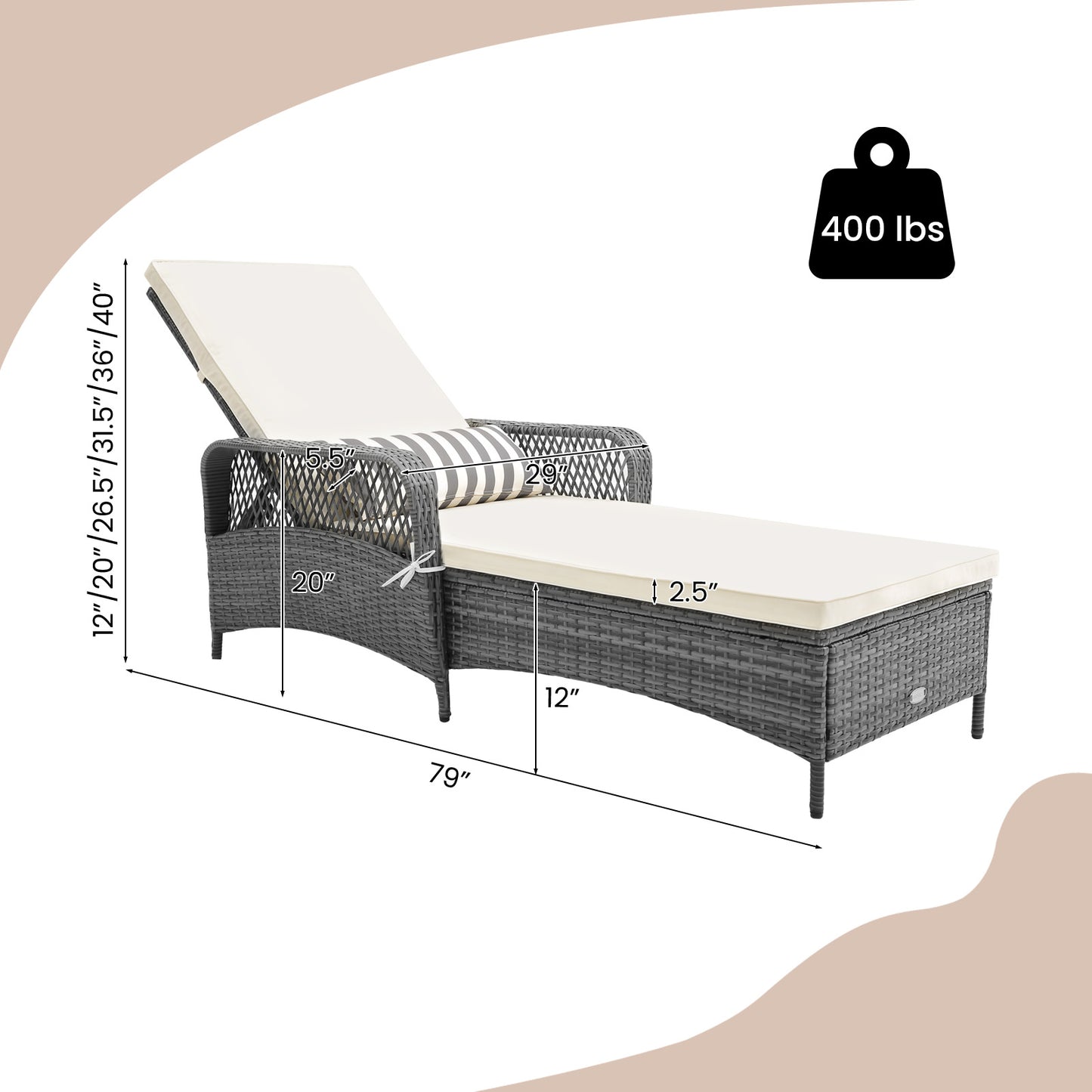 Outdoor Chaise Lounge Chair with 6-Position Adjustable Backrest