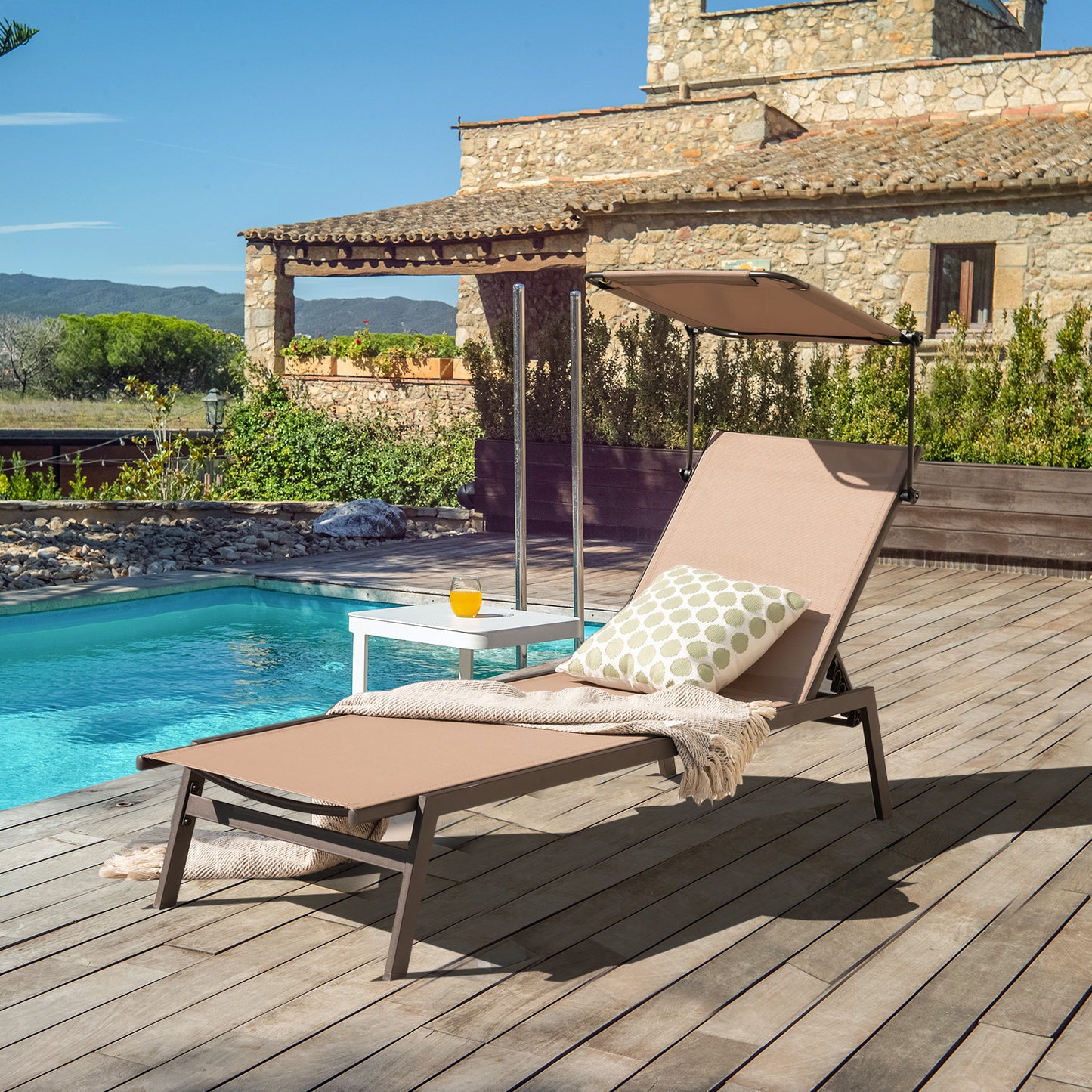Outdoor Chaise Lounge Chair with Adjustable Sunshade