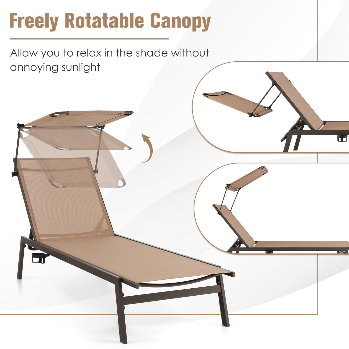 Outdoor Chaise Lounge Chair with Adjustable Sunshade
