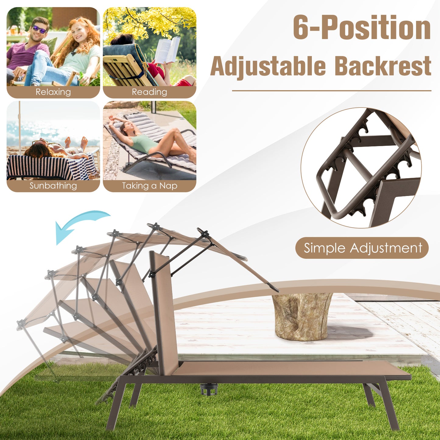 Outdoor Chaise Lounge Chair with Adjustable Sunshade