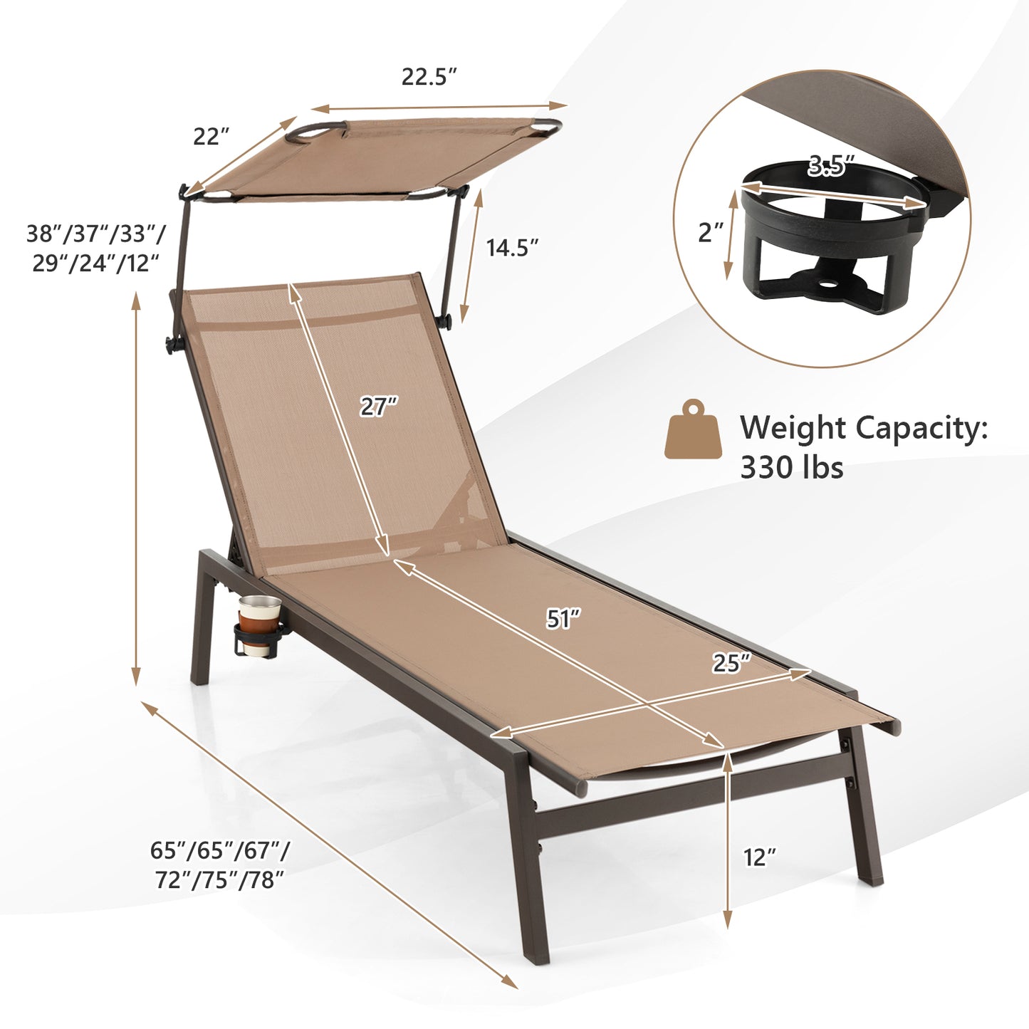 Outdoor Chaise Lounge Chair with Adjustable Sunshade