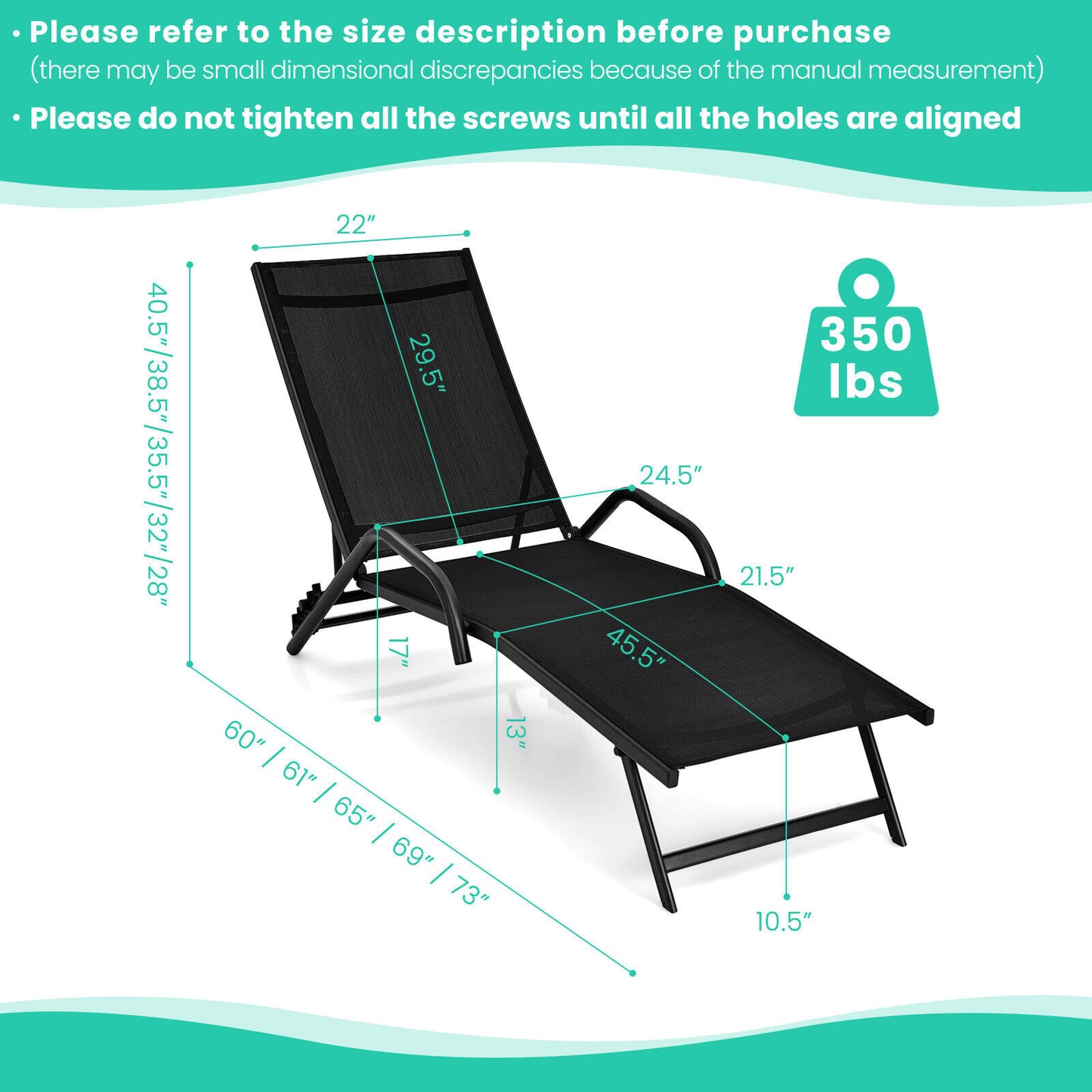 Outdoor Chaise Lounge Set with 5-Position Adjustable Backrest