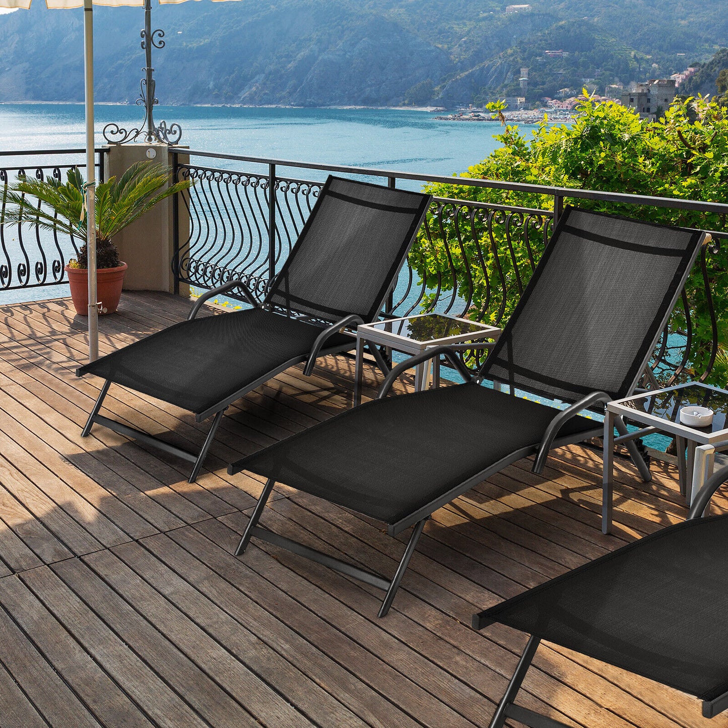 Outdoor Chaise Lounge Set with 5-Position Adjustable Backrest