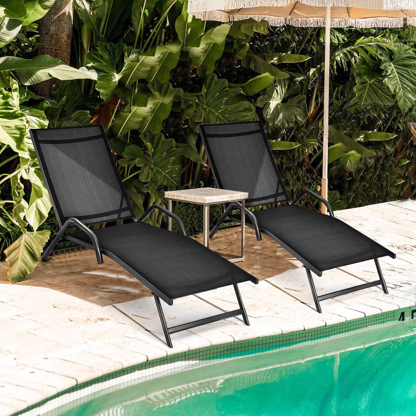 Outdoor Chaise Lounge Set with 5-Position Adjustable Backrest