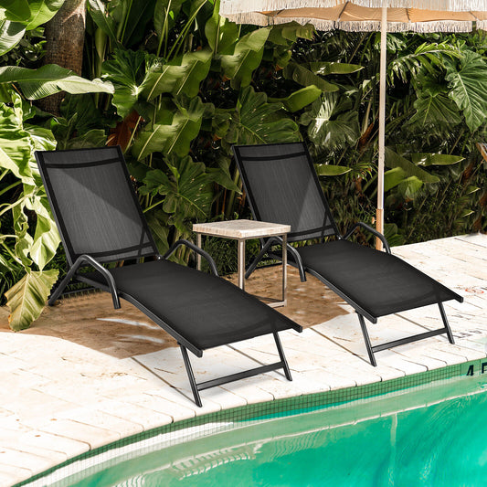 Outdoor Chaise Lounge Set with 5-Position Adjustable Backrest