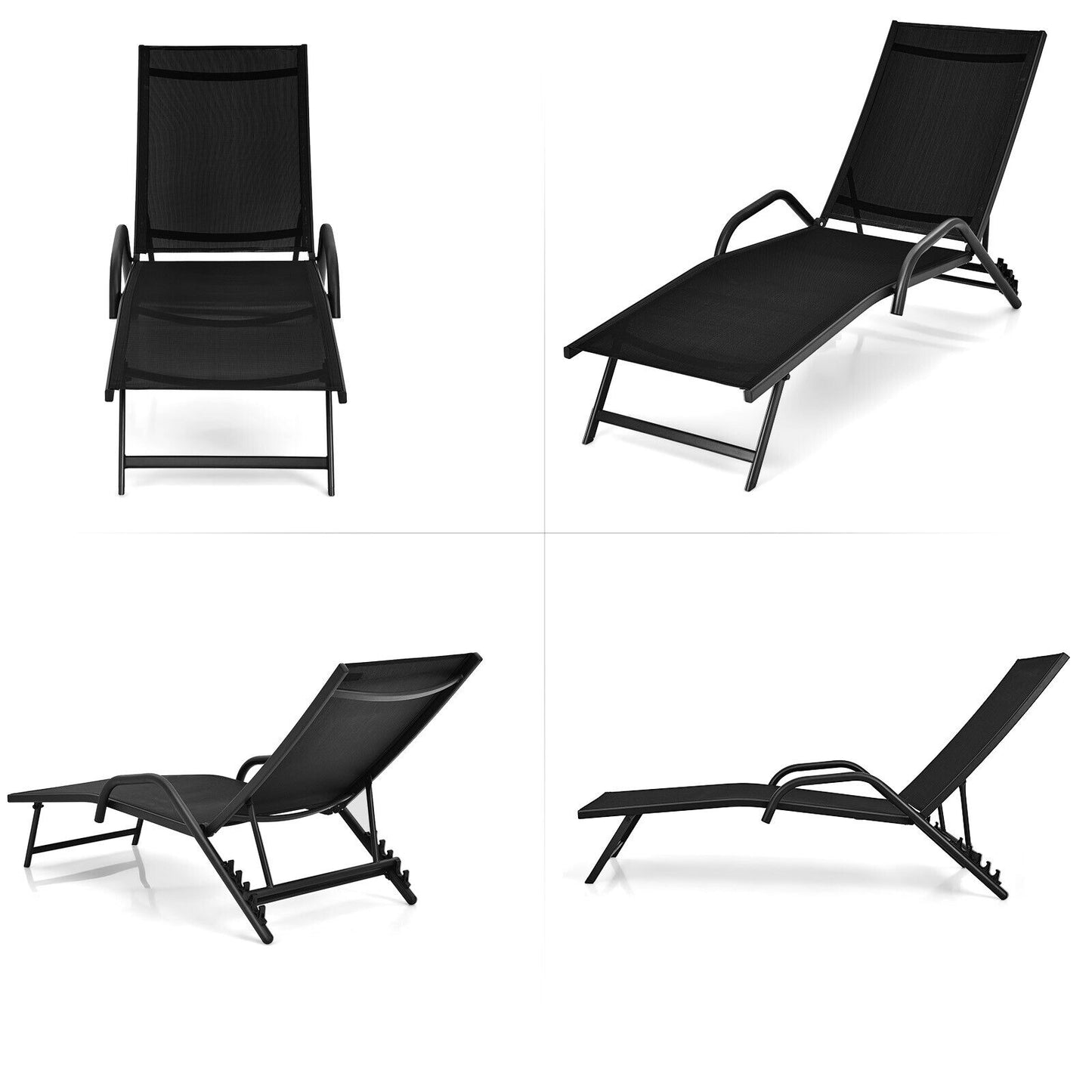 Outdoor Chaise Lounge Set with 5-Position Adjustable Backrest