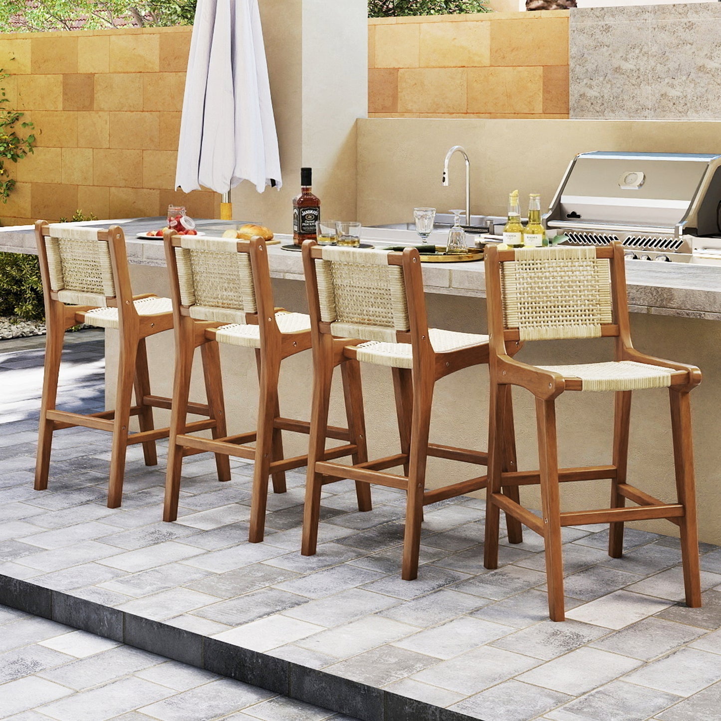 Counter Height Bar Stool with Teak Wood Frame